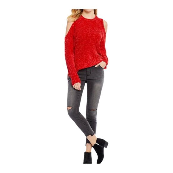 Gibson Latimer Sexy Red Chenille Cold Shoulder Winter Sweater Size 1X NWT - Picture 2 of 10